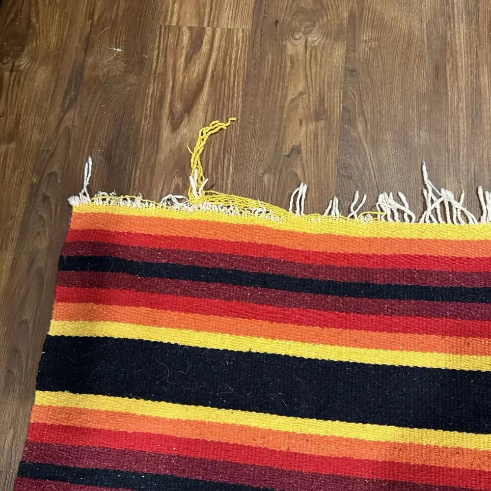 Vintage 70s/80s RARE Handmade Wool‎ Rug Colorful Kilim Aztec Southwestern 88x60